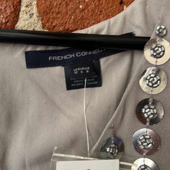 French Connection Dress Mini ‘Cindy Sparkle’ Scoop Neck Silver Size 6 - Picture 5 of 9